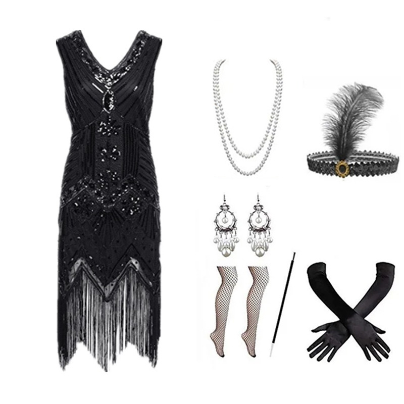 Women Accessories Kit - Women 1920s Flapper Dress Set Retro